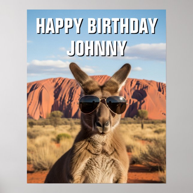 Känguru mit Sonnenbrille bei Uluru Australien Poster (Vorne)