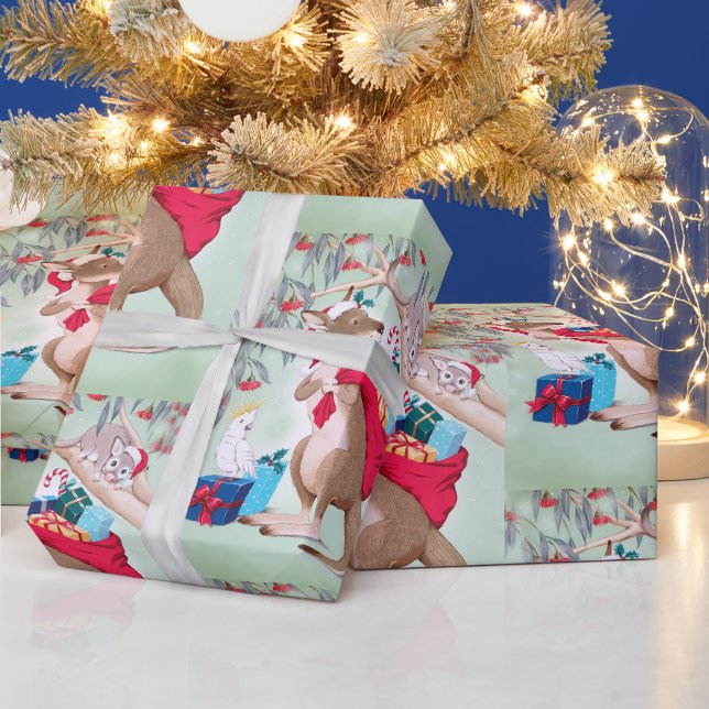 Känguru mit Weihnachtssack voller Geschenke Geschenkpapier (Feiertage)