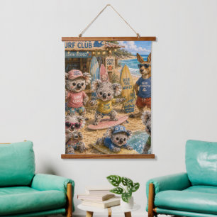 Känguru-Surfclub-Strandtag mit Koala-Surfcoach Wandteppich Mit Holzrahmen