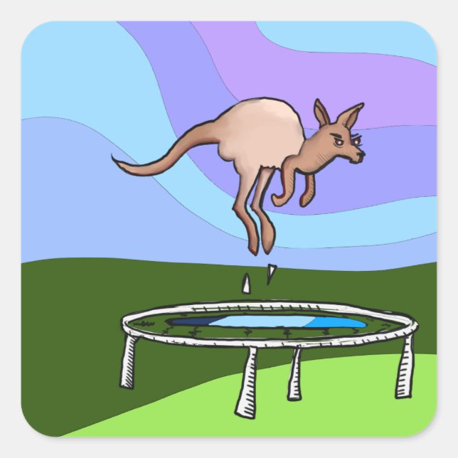 Känguru-Trampoline Quadratischer Aufkleber (Vorderseite)