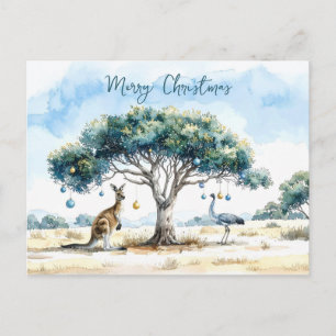 Känguru und Emu Gumtree-Weihnachtsdekoration Postkarte