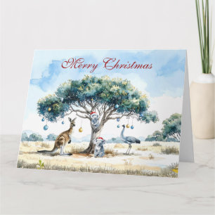 Känguru und Emu Weihnachts-Gumtree-Christbaumkugel Karte