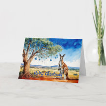 Känguru unter Gummibaum mit Weihnachtsbaumschmuck