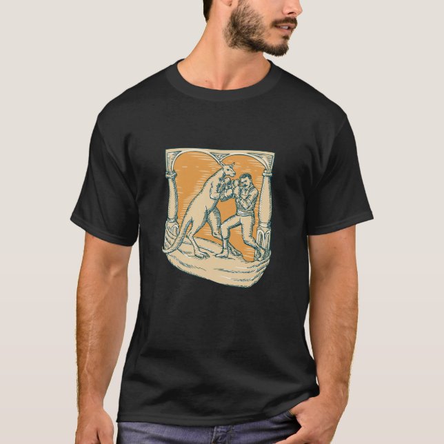 Känguru-Verpacken-Mann-Radierung T-Shirt (Vorderseite)