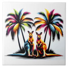 Kängurus unter Palmen in Australien Fliese