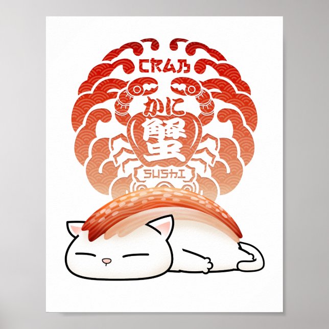 Kani Crab Sushi Cat Poster (Vorne)