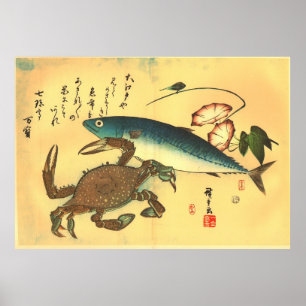 Kani & Saba - Hiroshige japanische Fischdruckerei Poster