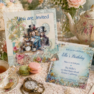 Kaninchen, Alice und Mad Hatter in Top Hats Einladung