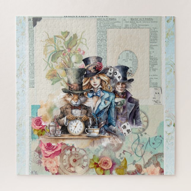 Kaninchen, Alice und Mad Hatter in Top Hats Puzzle (Vertikal)