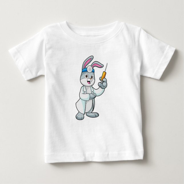Kaninchen als Arzt bei Impfung mit Spritze Baby T-shirt (Vorderseite)