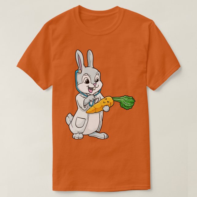 Kaninchen als Arzt mit Stethoskop und Karotte T-Shirt (Design vorne)