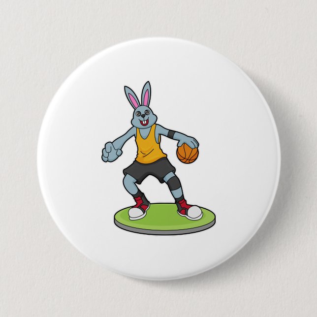Kaninchen als Basketballspieler mit Basketball Button (Vorderseite)