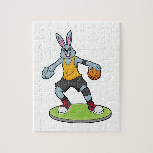 Kaninchen als Basketballspieler mit Basketball Puzzle (Vertikal)