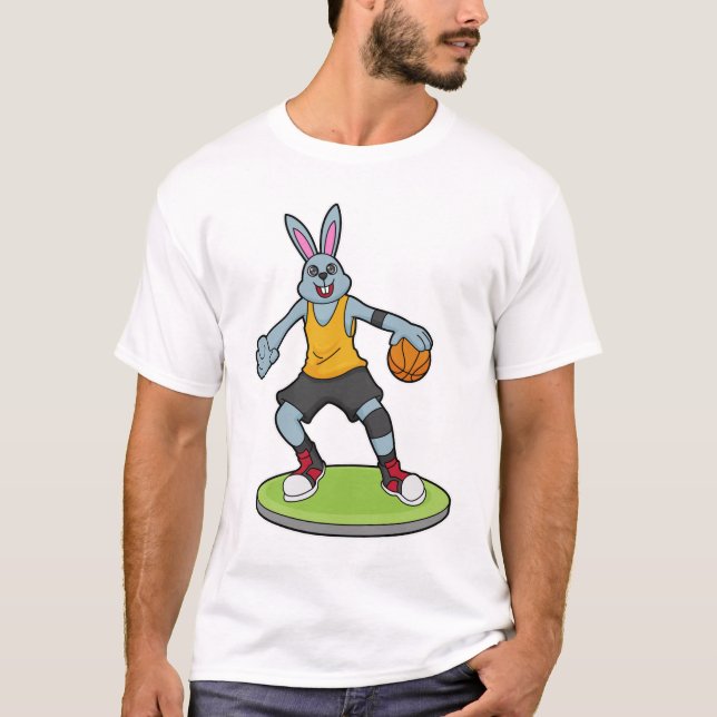Kaninchen als Basketballspieler mit Basketball T-Shirt (Vorderseite)