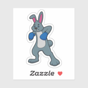 Kaninchen als Boxer mit Boxhandschuhen Aufkleber