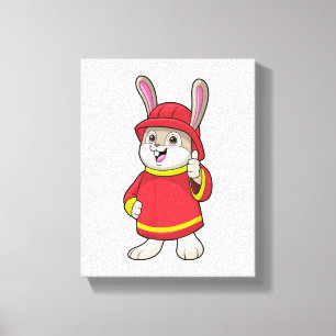 Kaninchen als Feuerwehrmann mit Helm Leinwanddruck