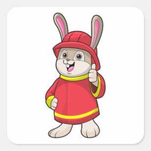 Kaninchen als Feuerwehrmann mit Helm Quadratischer Aufkleber