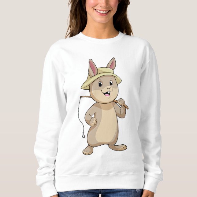 Kaninchen als Fisher mit Angelrute Sweatshirt (Vorderseite)
