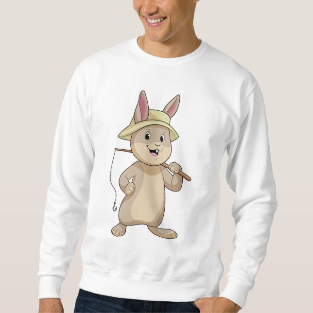 Kaninchen als Fisher mit Angelrute Sweatshirt (Vorderseite)
