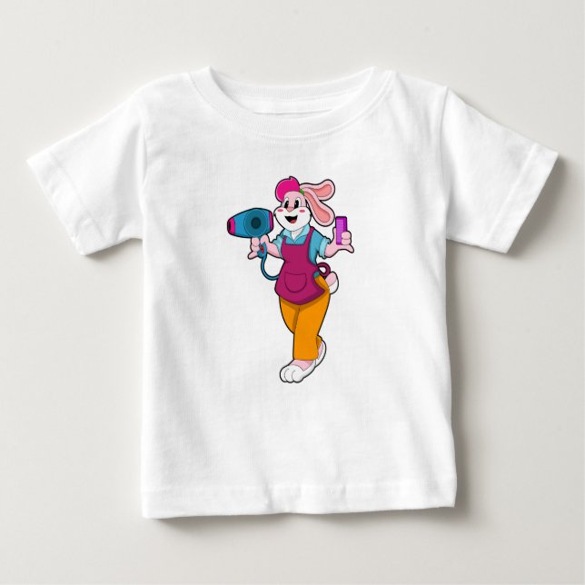 Kaninchen als Friseur mit Fön und Kamin Baby T-shirt (Vorderseite)