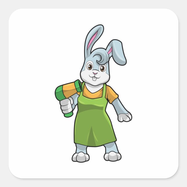 Kaninchen als Frisör Quadratischer Aufkleber (Vorderseite)
