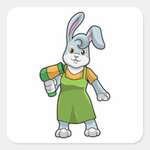 Kaninchen als Frisör Quadratischer Aufkleber