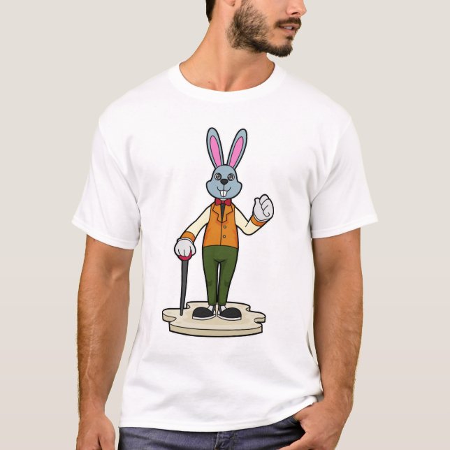 Kaninchen als Gentleman mit Cane T-Shirt (Vorderseite)