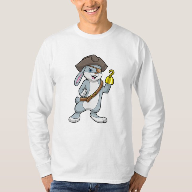 Kaninchen als Pirate mit Hakenhand und Piratenhut T-Shirt (Vorderseite)