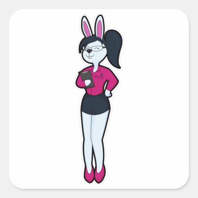 Kaninchen als Sekretär mit Notepad & Brille Quadratischer Aufkleber (Vorderseite)