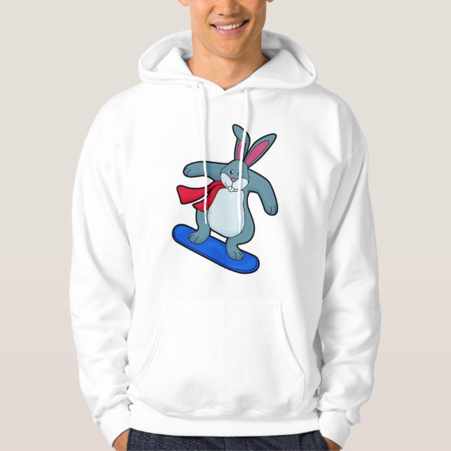 Kaninchen als Snowboarder mit Snowboard & Scarf Hoodie (Vorderseite)