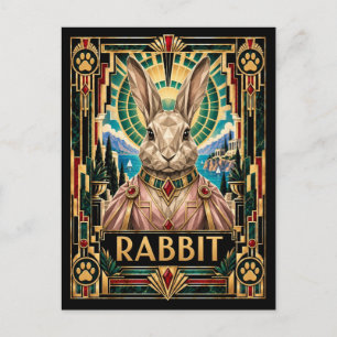 Kaninchen, Art Deco Wildlife Postkarte
