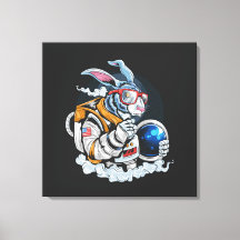 Kaninchen Astronauten Status Stretched Canvas Prin