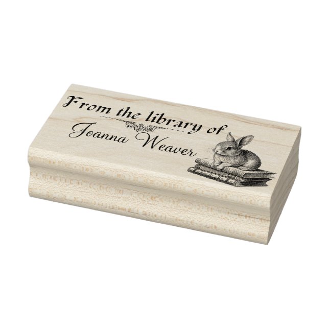 Kaninchen auf Büchern Personalisierte Briefmarke f Gummistempel (Stempel)