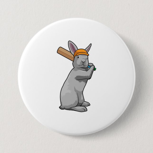 Kaninchen auf Cricket mit Cricket-Schläger Button (Vorderseite)