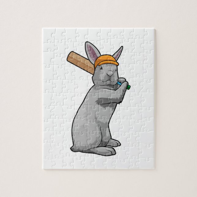 Kaninchen auf Cricket mit Cricket-Schläger Puzzle (Vertikal)