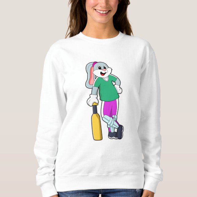 Kaninchen auf Cricket mit Cricket-Schläger Sweatshirt (Vorderseite)