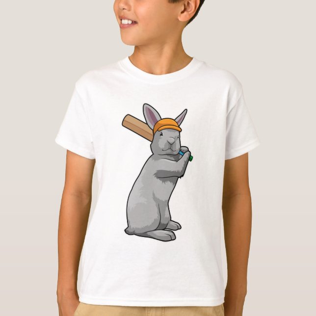 Kaninchen auf Cricket mit Cricket-Schläger T-Shirt (Vorderseite)