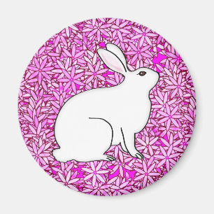 Kaninchen auf einem Bett mit Frühlingsblumen Magnet
