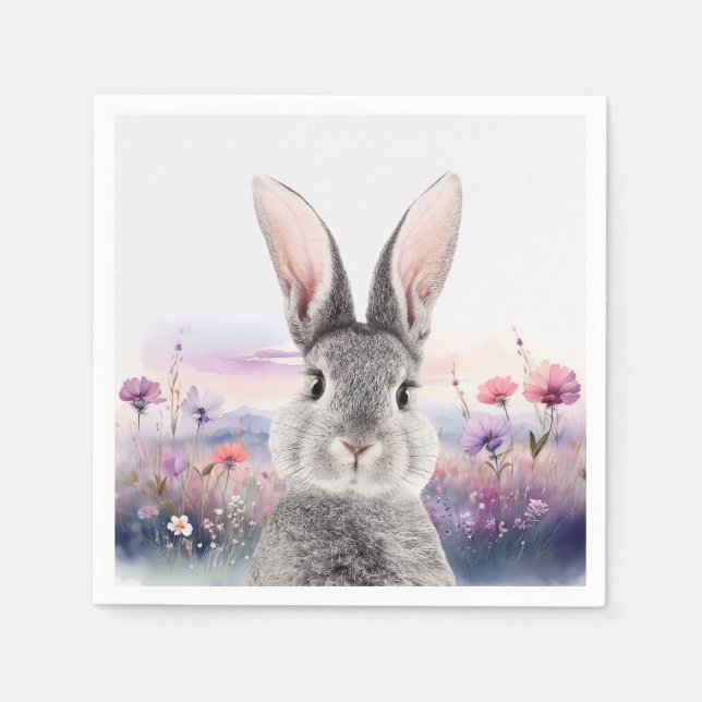 Kaninchen auf einem Feld mit Wildblumen Serviette (Vorderseite)