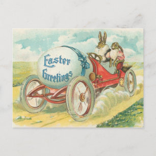Kaninchen auf einer Sonntagsfahrt - Ostergeschenk Feiertagspostkarte