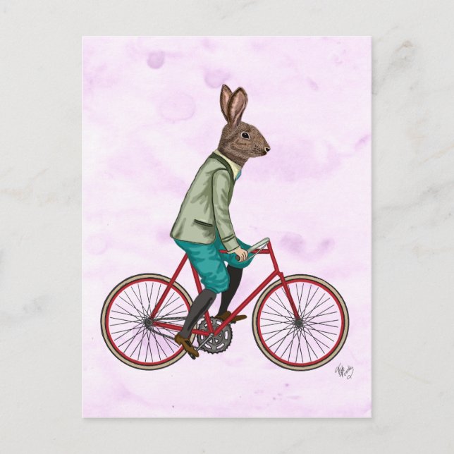 Kaninchen auf Fahrrad 3 Postkarte (Vorderseite)