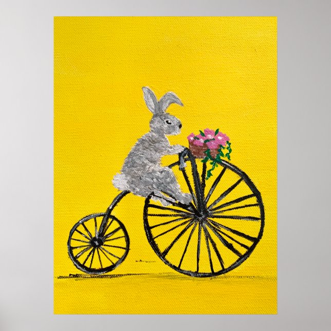 Kaninchen auf Fahrrad Poster (Vorne)