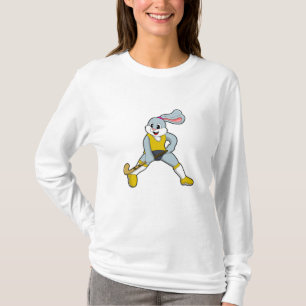 Kaninchen auf Hockey mit Hockey-Fledermaus T-Shirt