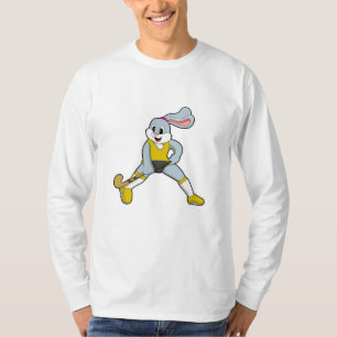 Kaninchen auf Hockey mit Hockey-Fledermaus T-Shirt
