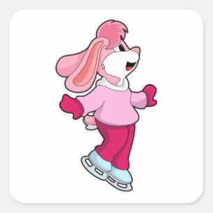 Kaninchen auf Ice-Skaten mit Ice-Skaten Quadratischer Aufkleber