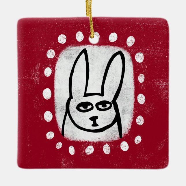 Kaninchen auf Rotem Ornament (Vorderseite)