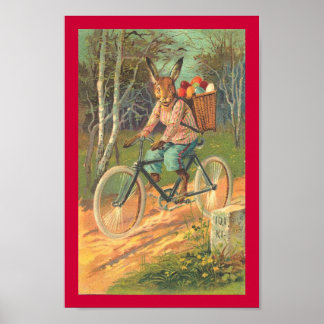 Kaninchen auf seinem Fahrrad, das Eier Poster lief