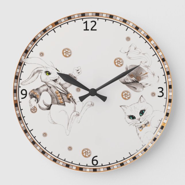 Kaninchen aus Wunderland Große Wanduhr (Vorderseite)