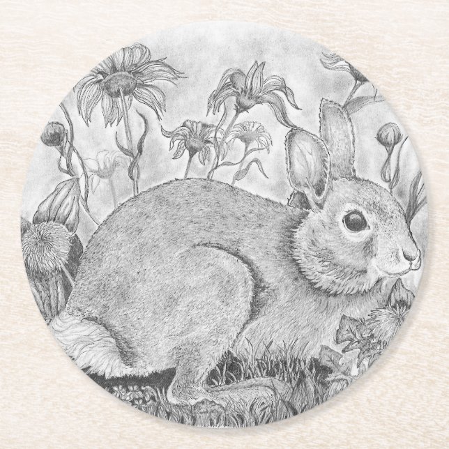Kaninchen bei Blume Runder Pappuntersetzer (Vorderseite)