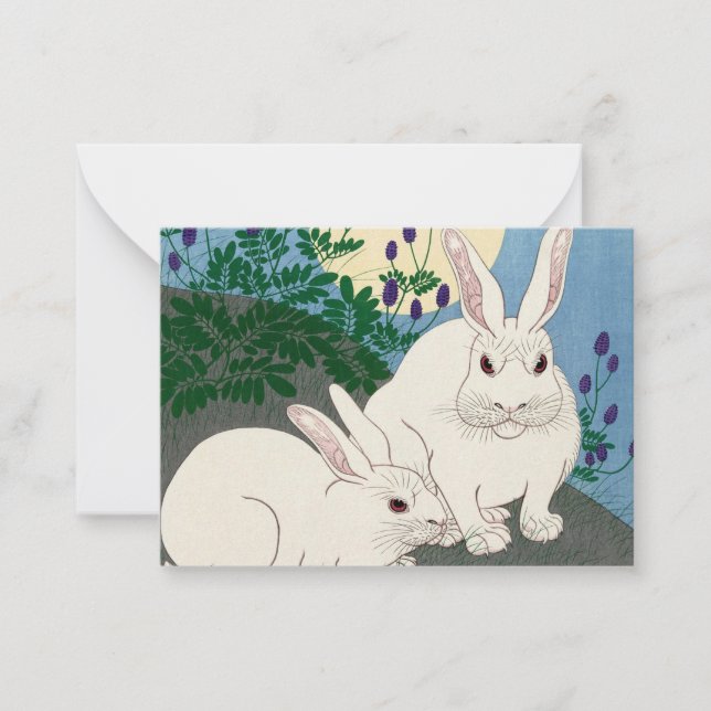 Kaninchen bei Vollmond, 1920-1930 von Ohara Koson Mitteilungskarte (Vorderseite)